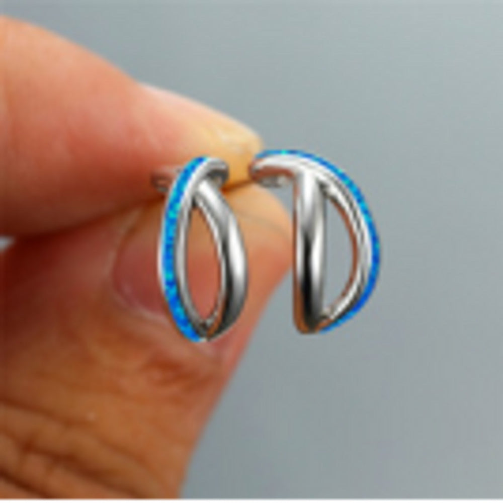 Silver-Tone Blue Simulated Opal Drop Earrings