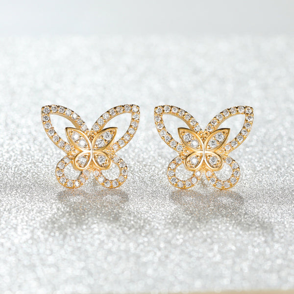Gold-Tone White Crystal Openwork Butterfly Stud Earrings