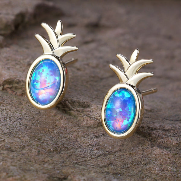 Gold-Tone Blue Simulated Opal Stud Earrings