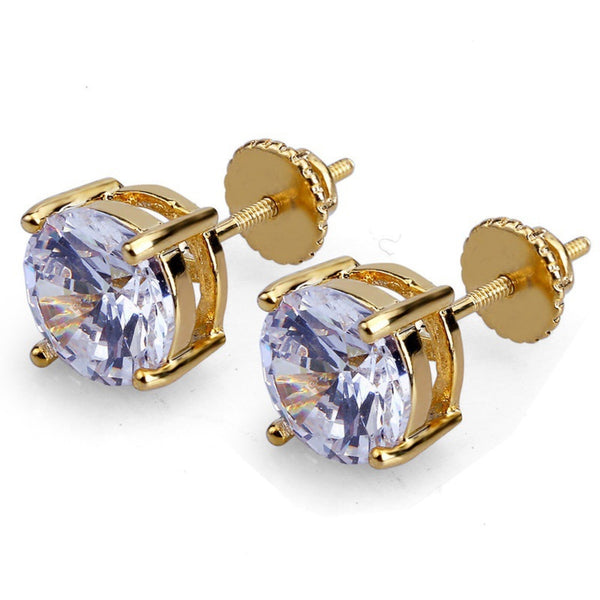 Gold-Tone Round White Crystal Screw-Back Stud Earrings