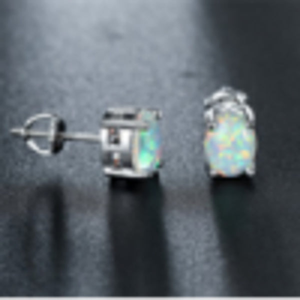 Silver-Tone White Simulated Opal Spiral Stud Earrings