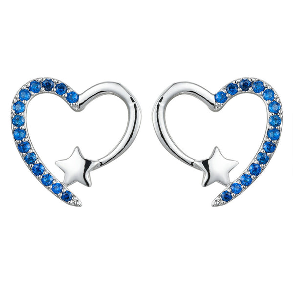 Silver-Tone Royal Blue Crystal Open Heart & Star Stud Earrings
