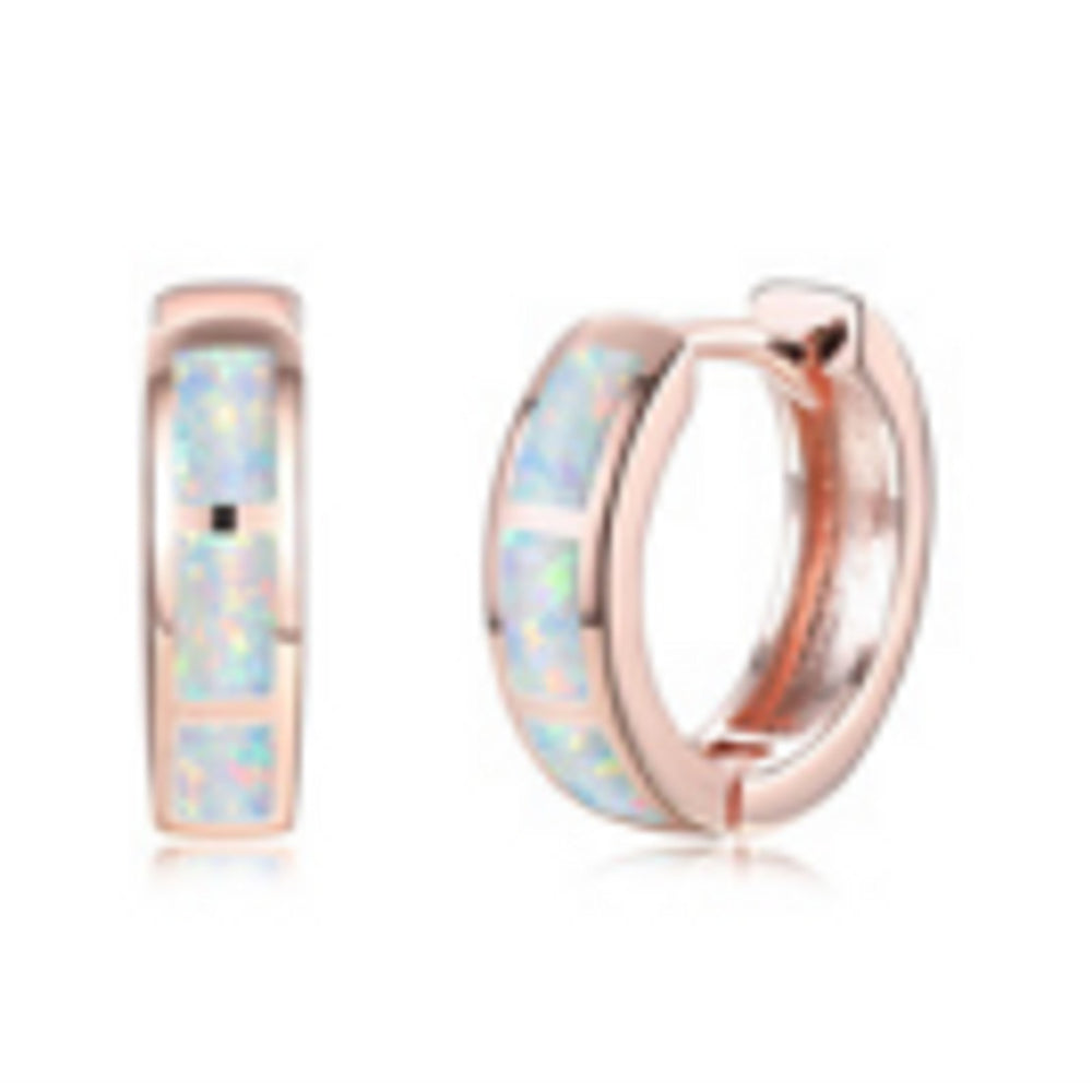 Rose Gold-Tone White Simulated Opal Drop Earrings