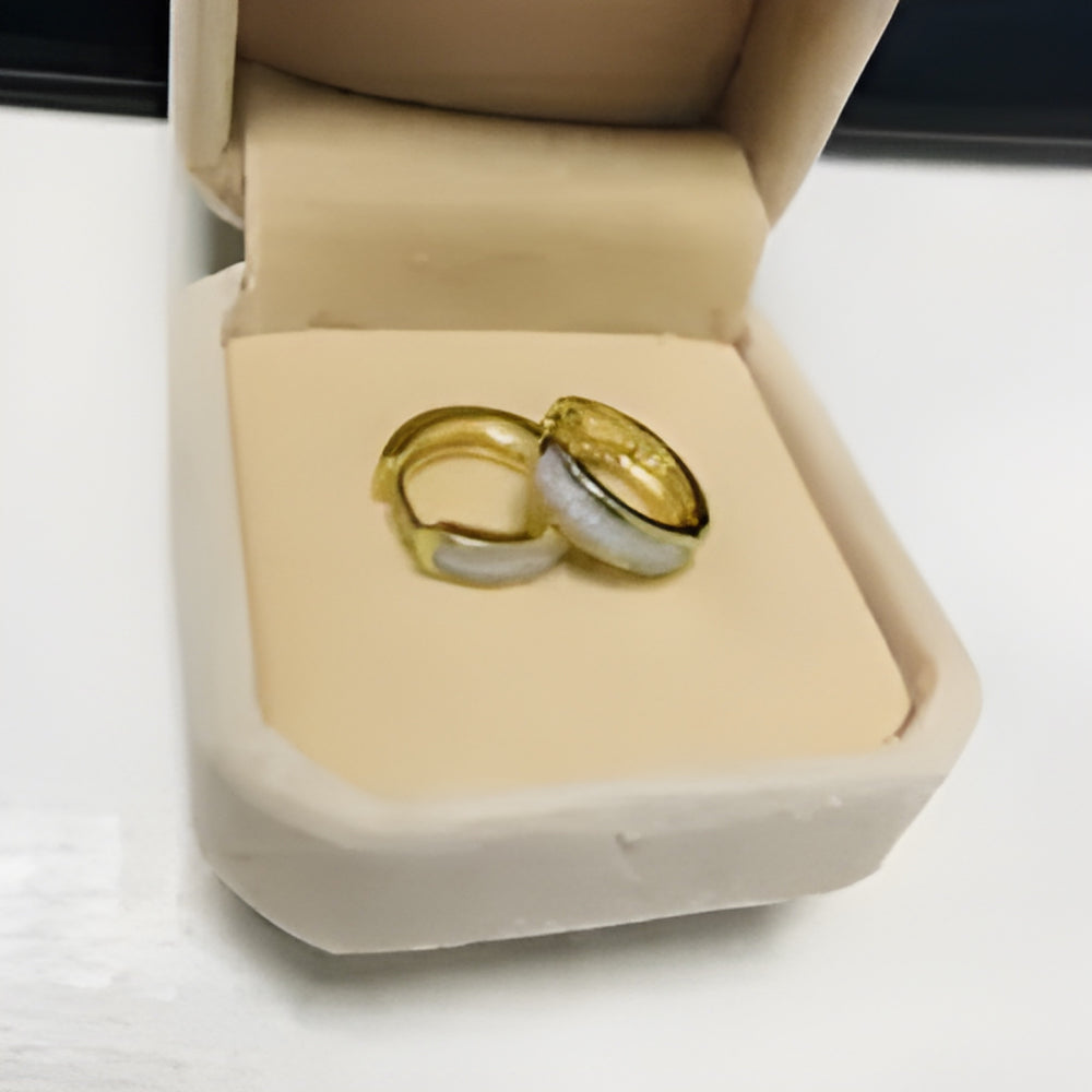 Gold-Tone White Simulated Opal Inlay Huggie Hoop Earrings