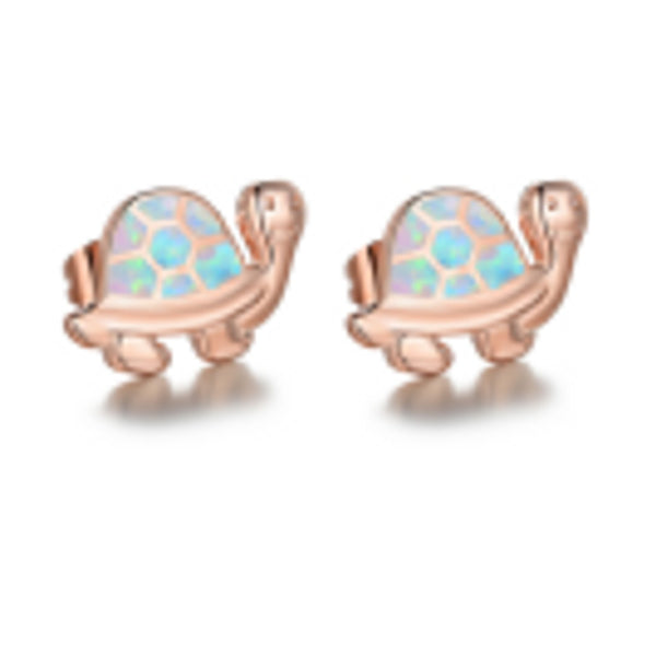 Rose Gold-Tone White Simulated Opal Stud Earrings