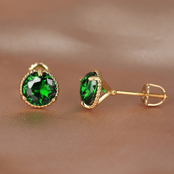 Gold-Tone Green Crystal Stud Earrings With Braided Rope Bezel