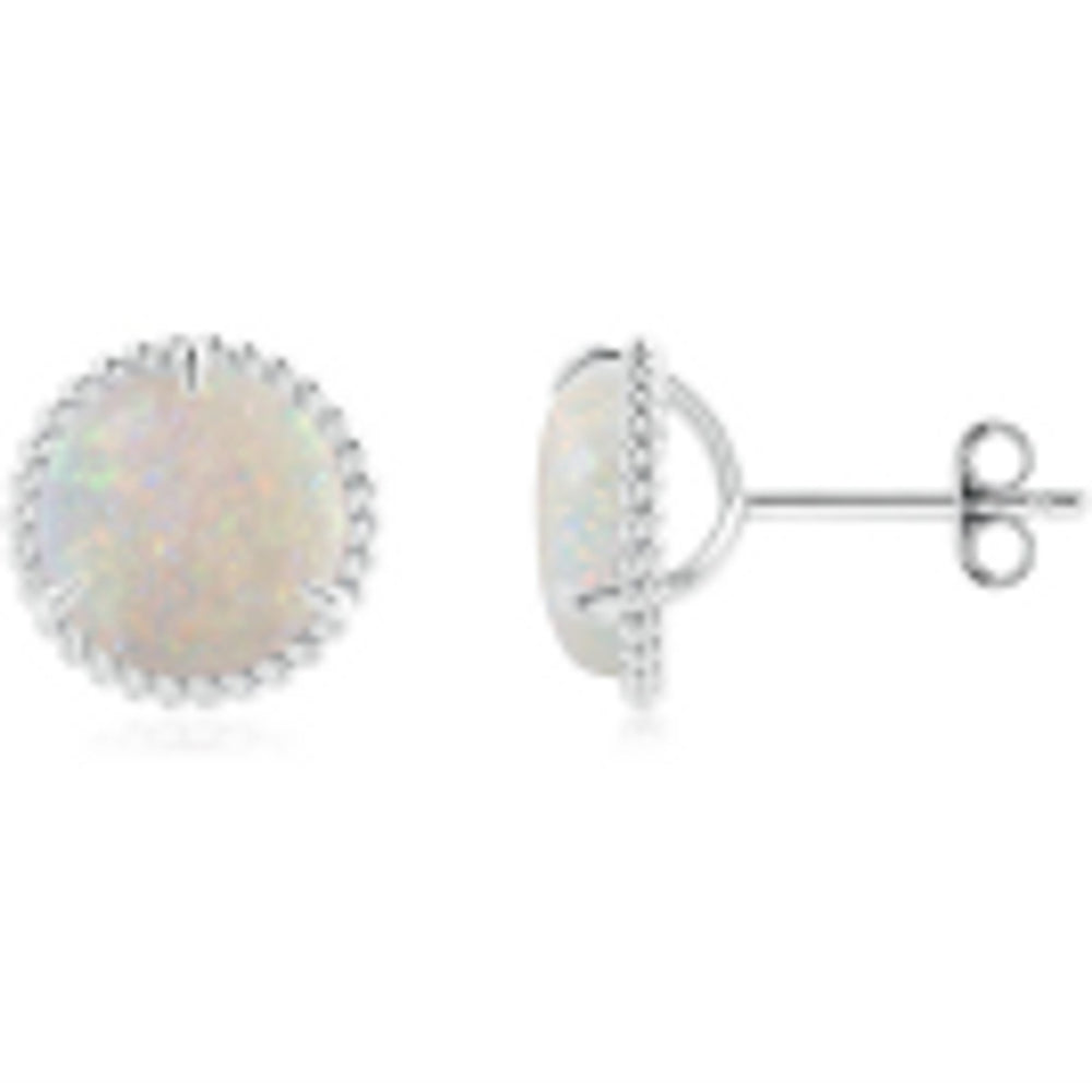 Silver-Tone Three-Prong White Simulated Opal Twist Stud Earrings