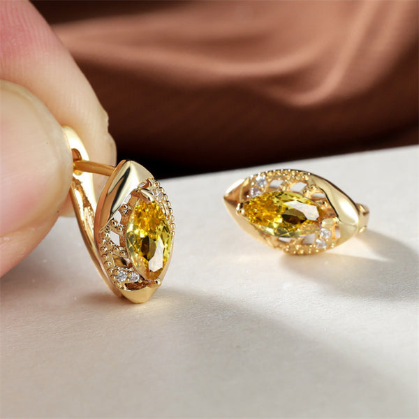 Gold-Tone Yellow Marquise Crystal Openwork Huggie Earrings