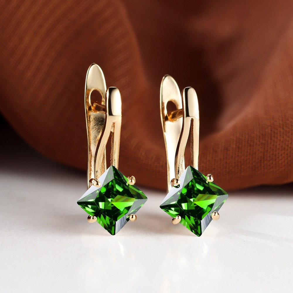 Champagne Gold-Tone Green Rhombus Crystal Drop Earrings