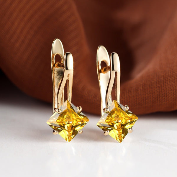 Champagne Gold-Tone Yellow Princess-Cut Crystal Huggie Earrings