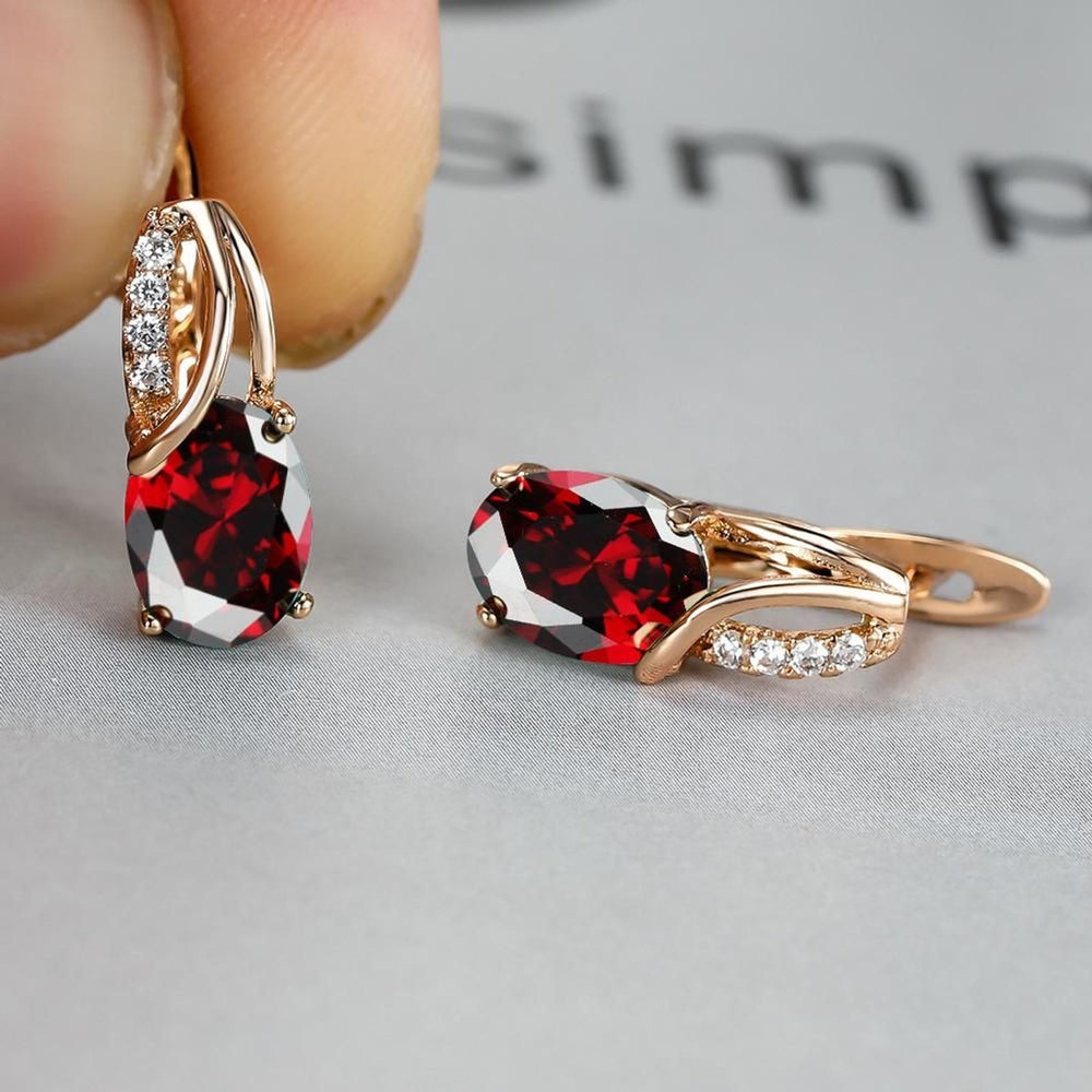Champagne Gold-Tone Red Oval Crystal Drop Earrings