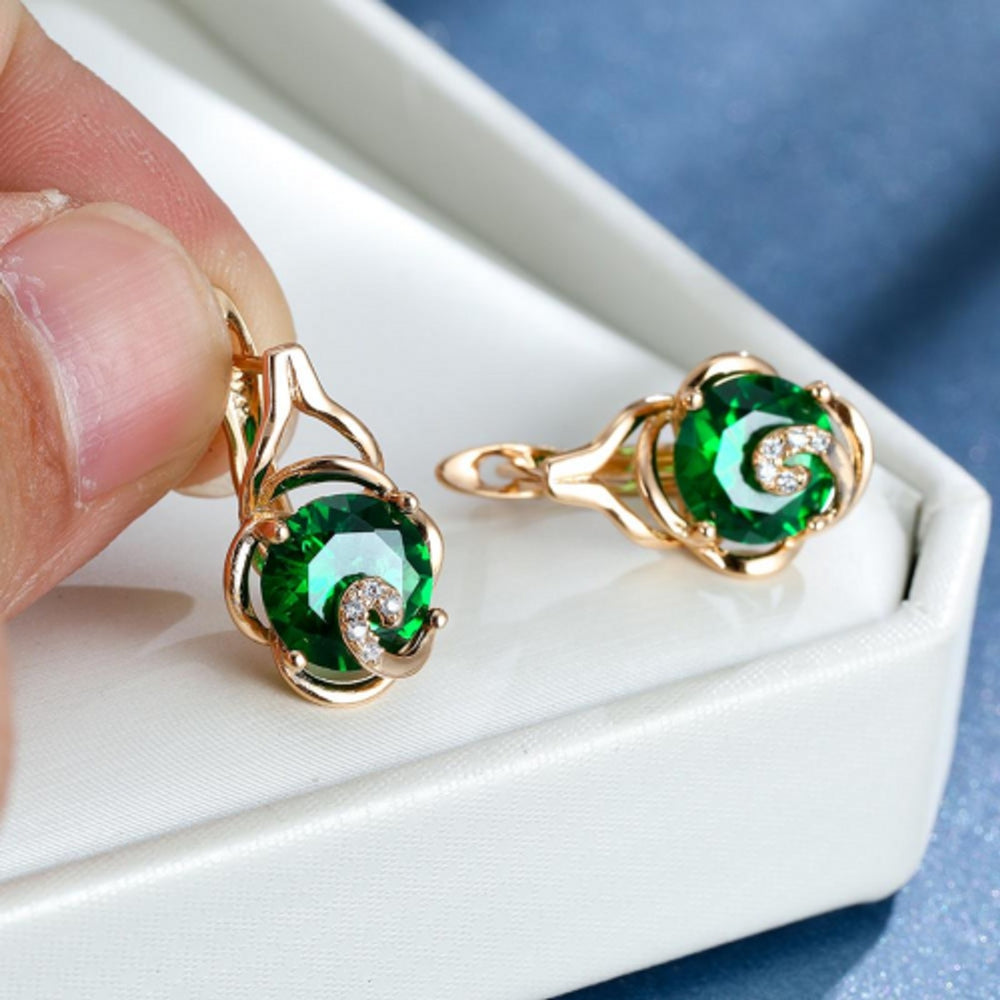 Champagne Gold-Tone Green Crystal Floral Drop Earrings