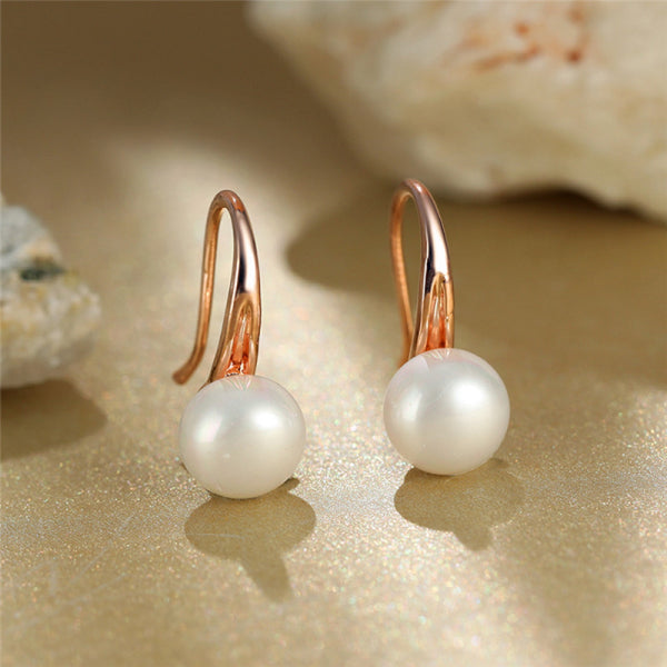 Rose Gold-Tone Simulated Pearl Drop Earrings With French Hooks