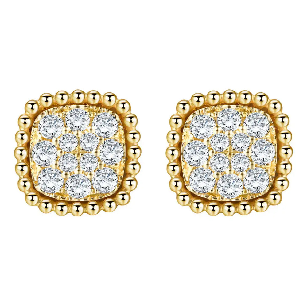 Gold-Tone Cushion-Shape Pave White Crystal Stud Earrings