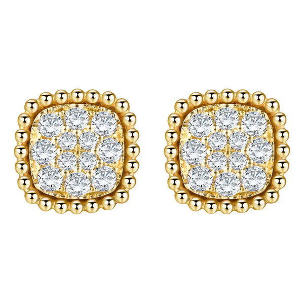 Gold-Tone Cushion-Shape Pave White Crystal Stud Earrings