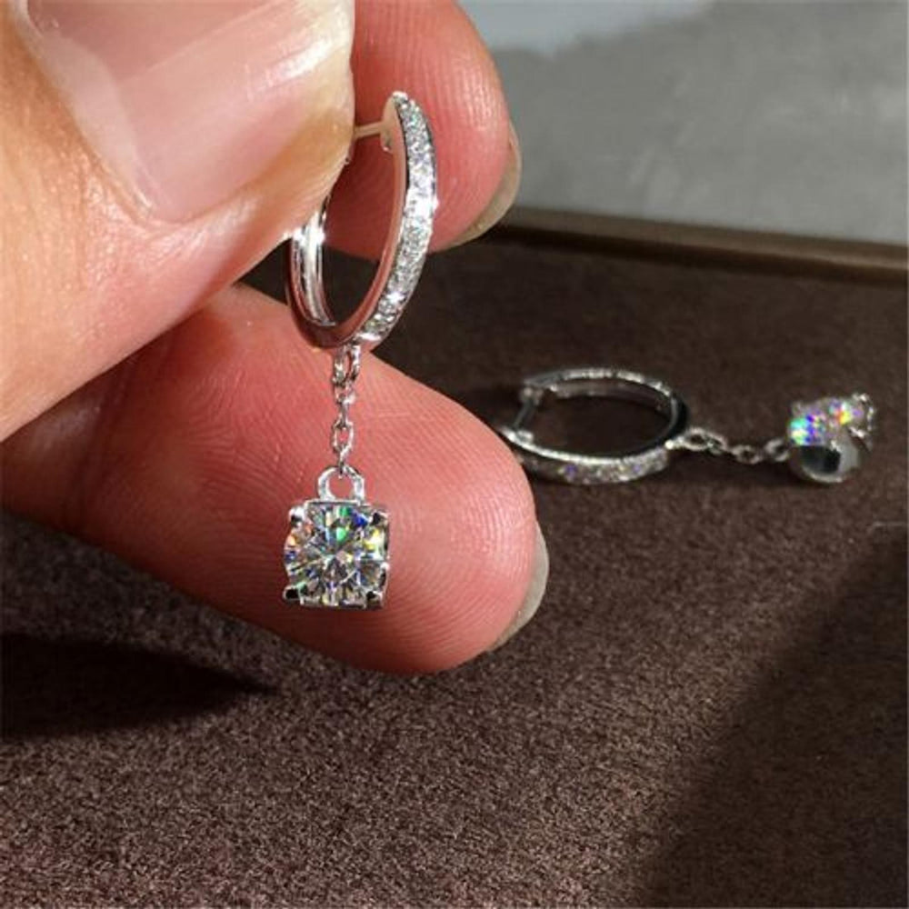 Silver-Tone Four-Prong White Round Crystal Pendant Necklace