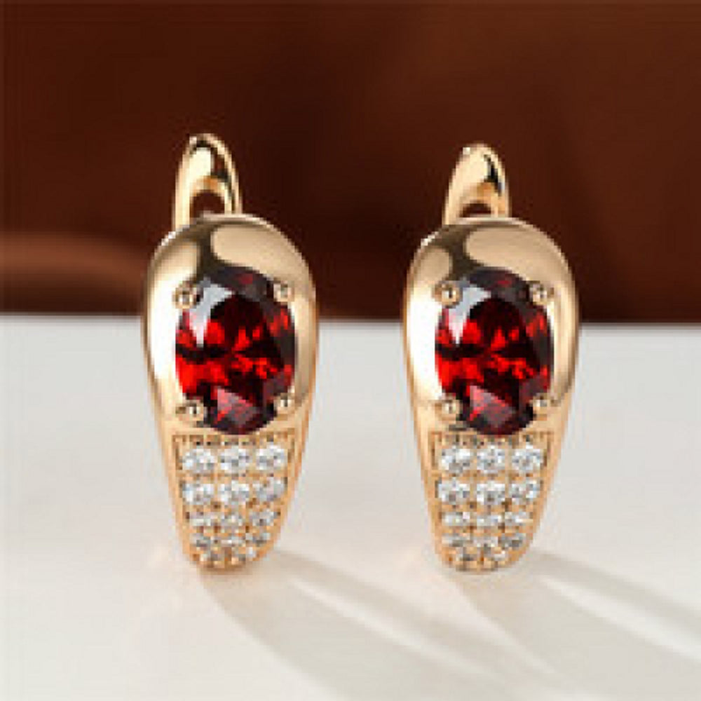 Champagne Gold-Tone Red Round Crystal Drop Earrings