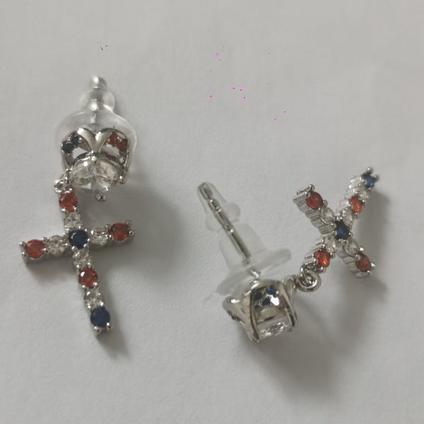 Silver-Tone Multicolor Crystal Cross Drop Earrings