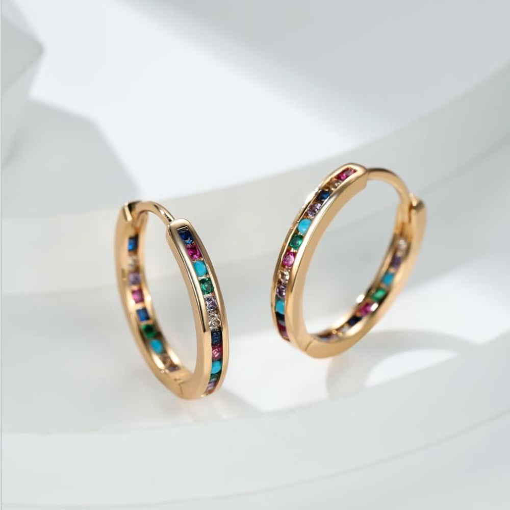 Champagne Gold-Tone Rainbow CZ Channel-Set Hoop Earrings