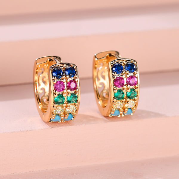 Champagne Gold-Tone Wide Multicolor Crystal Huggie Hoop Earrings