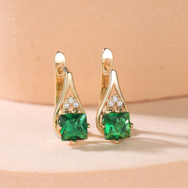 Champagne Gold-Tone Emerald Green Princess-Cut Crystal Huggie Earrings