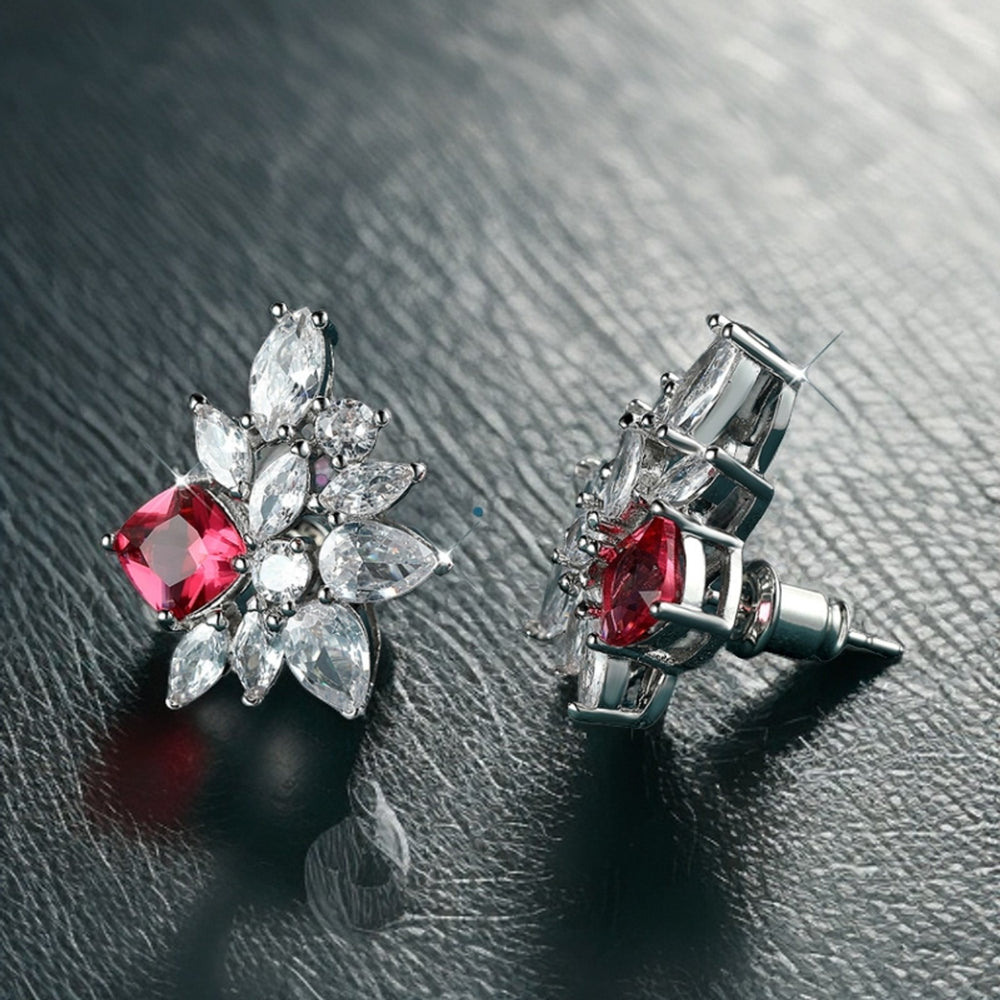 Silver-Tone Refined White Marquise Crystal Floral Stud Earrings