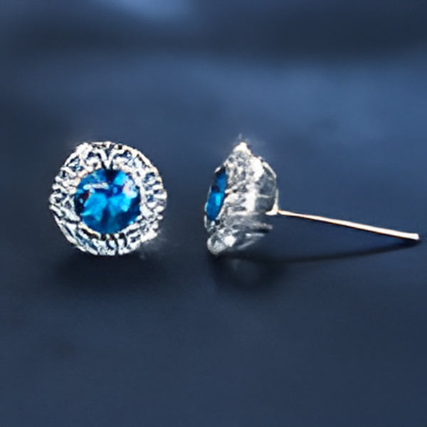 Silver-Tone Aqua Blue Crystal Round Halo Stud Earrings