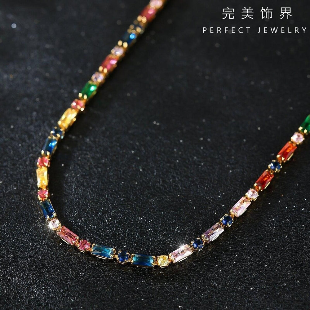 Silver-Tone Luxe Rainbow Crystal Dopamine-Bright Necklace