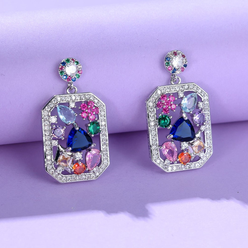 Silver-Tone Iridescent Baguette Crystal Secret Garden Drop Earrings