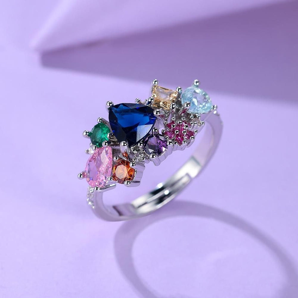Silver-Tone Open Iridescent Crystal Secret Garden Ring