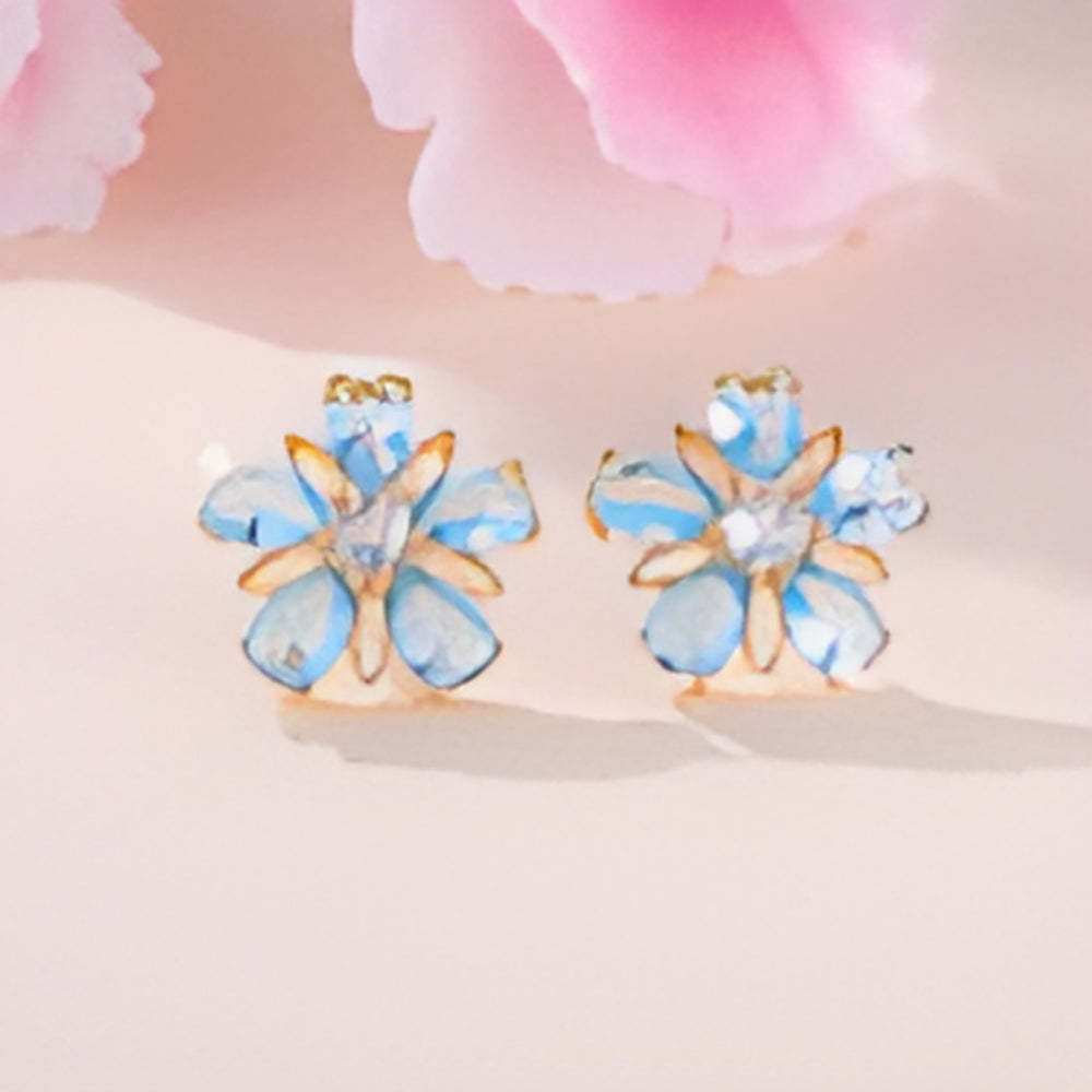 Gold-Tone Aqua Blue Crystal Five-Petal Flower Stud Earrings