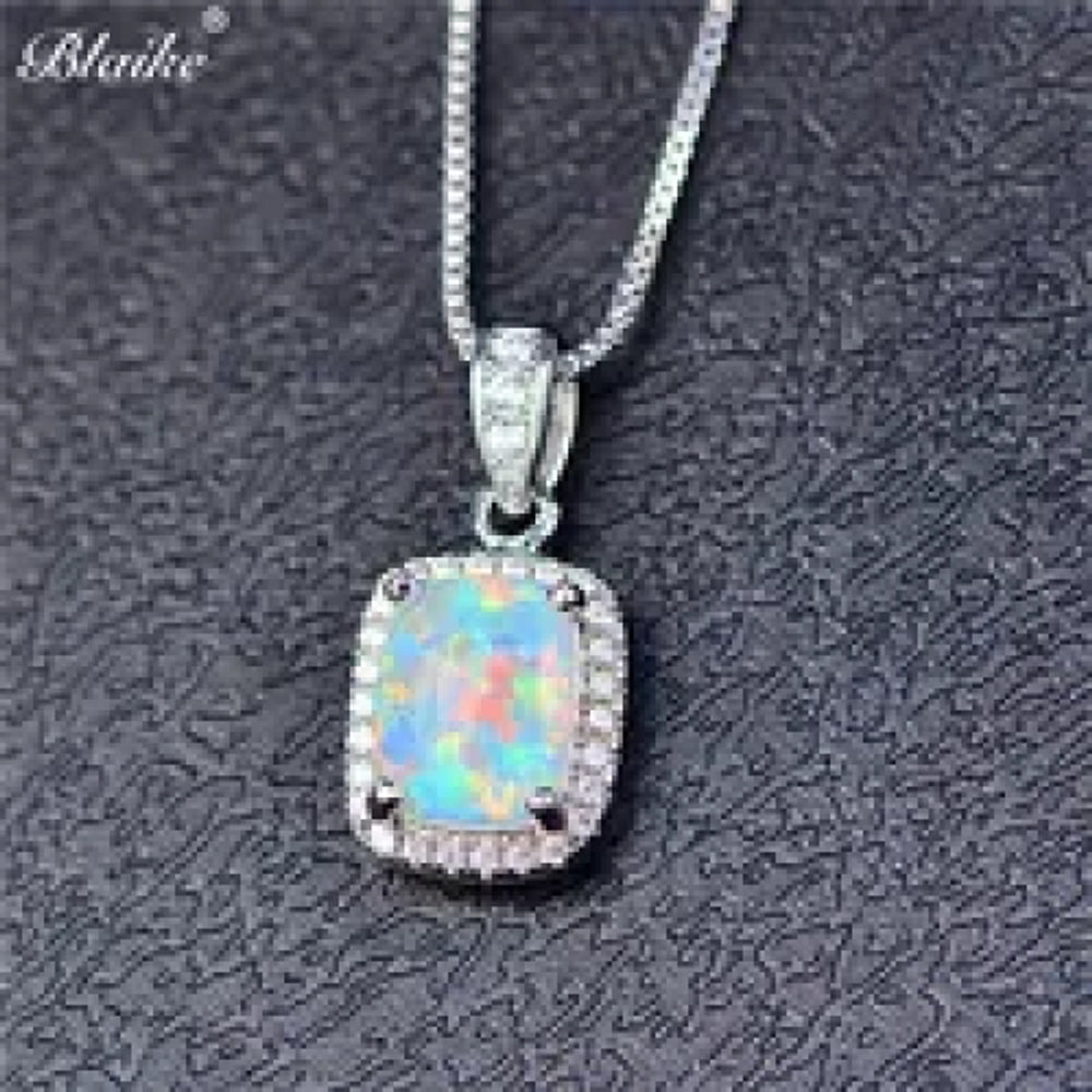 Silver-Tone Four-Prong White Baguette Simulated Opal Necklace