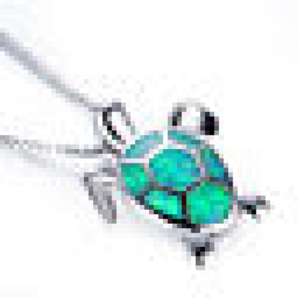 Sterling Silver Green Simulated Opal Turtle Pendant Necklace