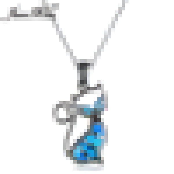 Black & Gold-Tone Blue Simulated Opal Cat Pendant Necklace