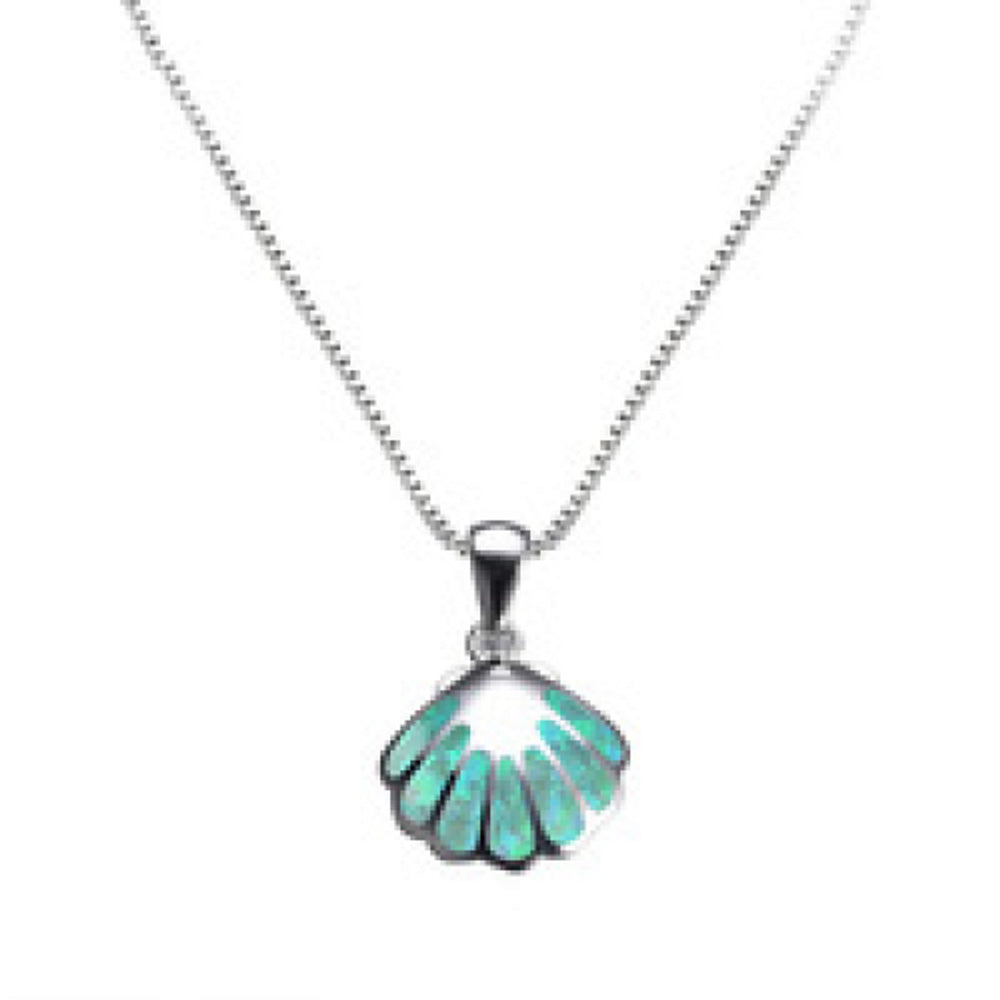 Sterling Silver Green Simulated Opal Pendant Necklace