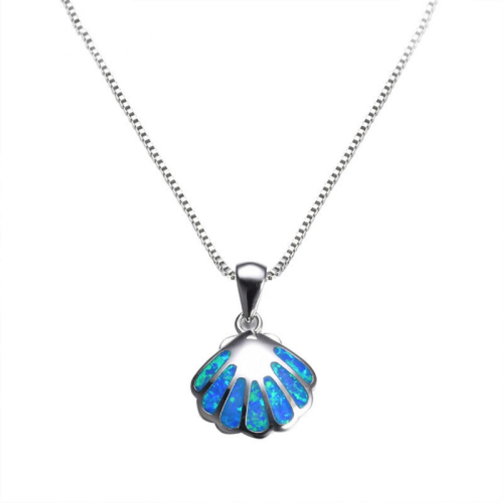 Sterling Silver Blue Simulated Opal Pendant Necklace
