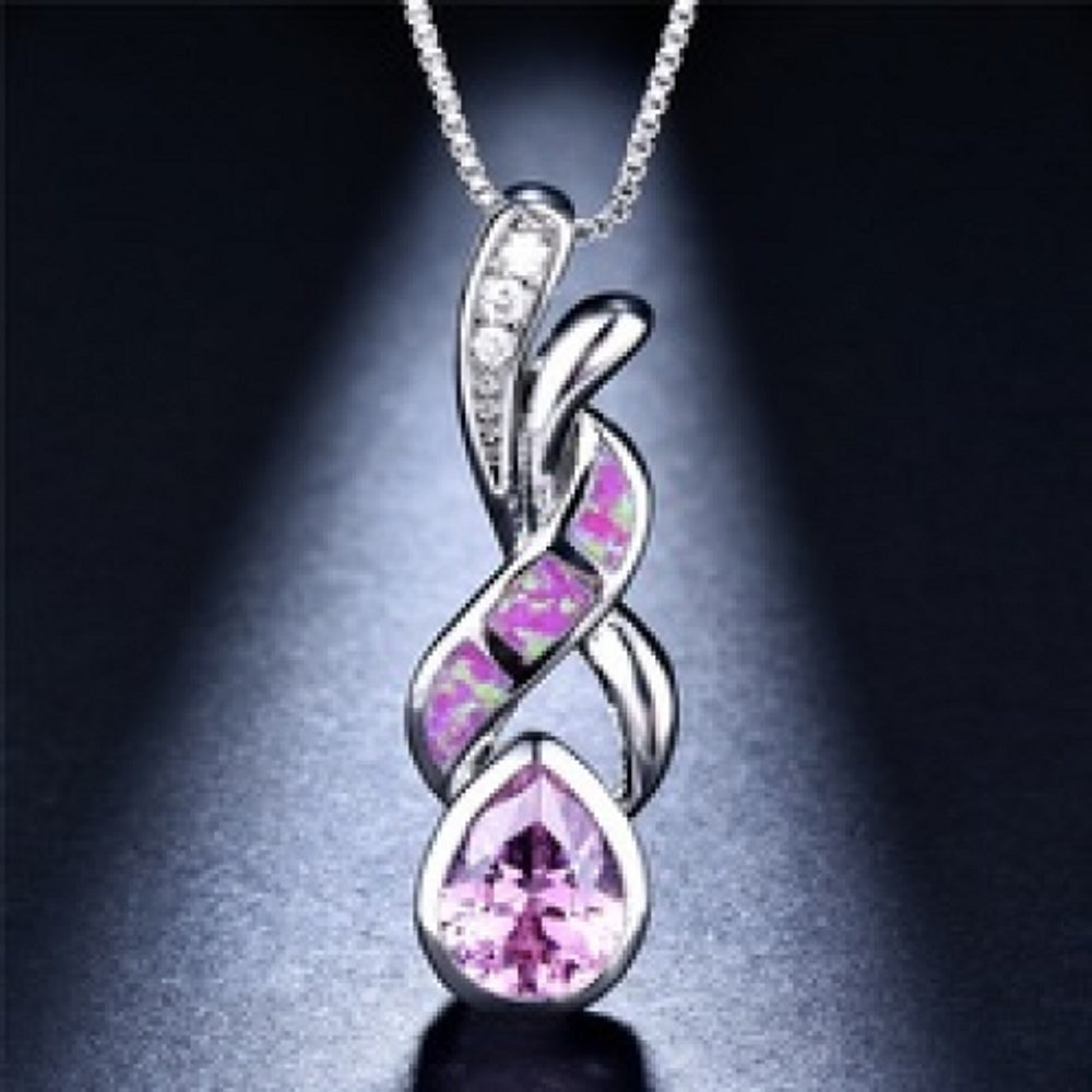 Sterling Silver Pink Teardrop Simulated Opal Necklace