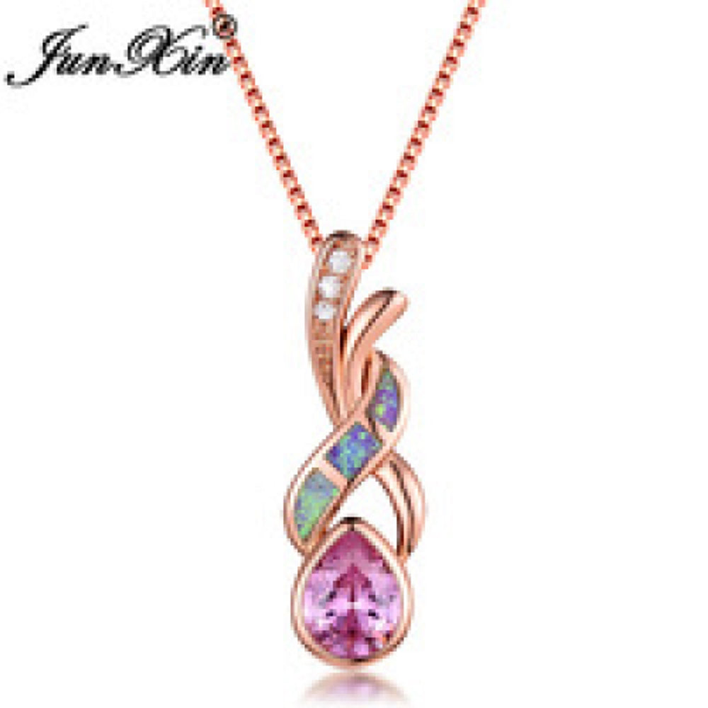 Rose Gold-Tone Purple Teardrop Simulated Opal Necklace