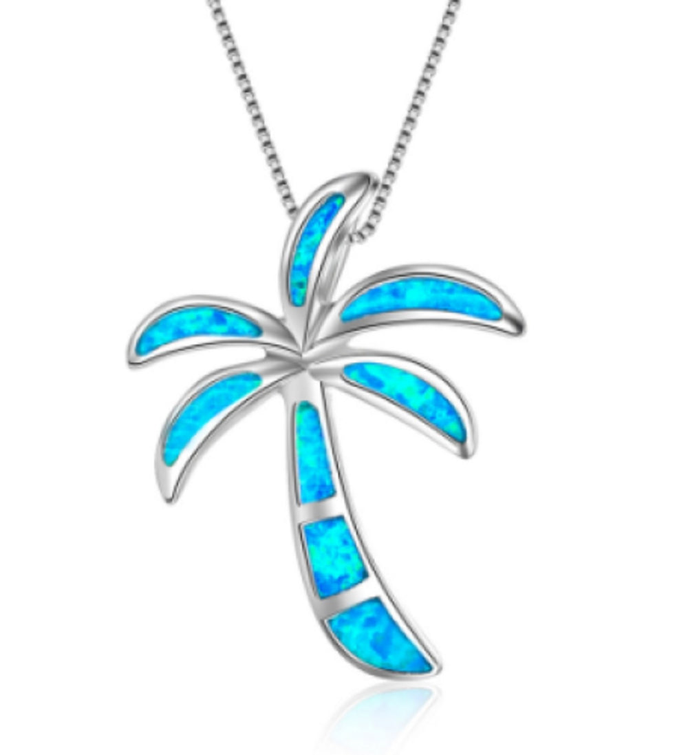 Sterling Silver Blue Simulated Opal Necklace