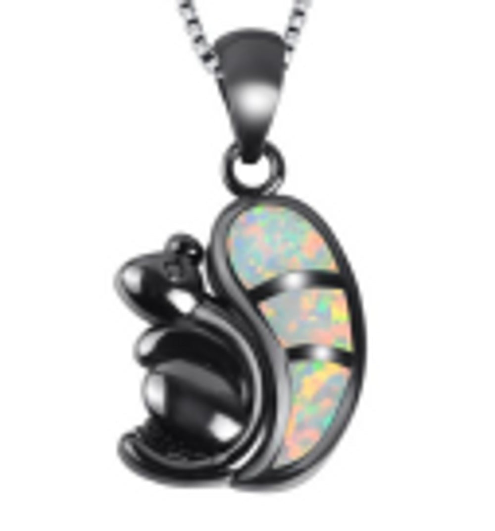 Black Gold-Tone White Simulated Opal Pendant Necklace