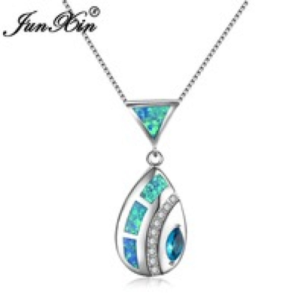 Sterling Silver Aqua Marquise Simulated Opal Pendant Necklace