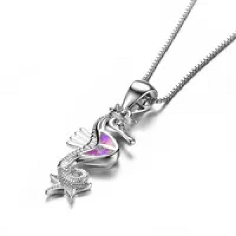 Sterling Silver Purple Simulated Opal Crown Pendant Necklace