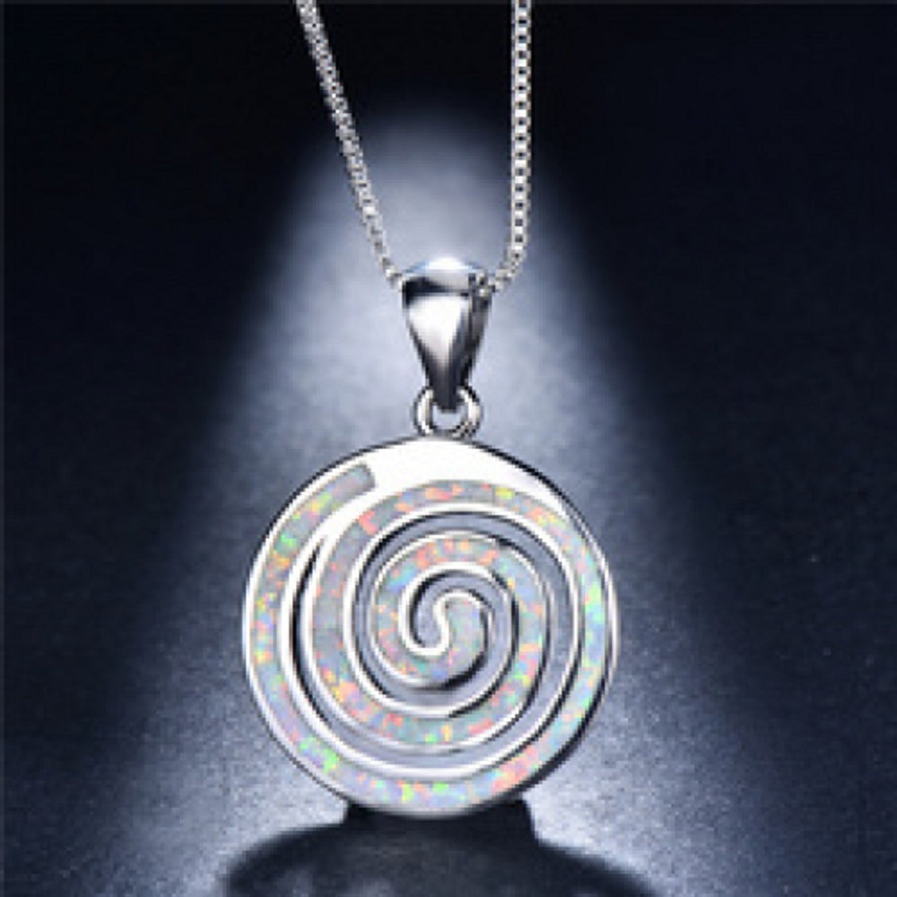 Sterling Silver White Simulated Opal Pendant Necklace