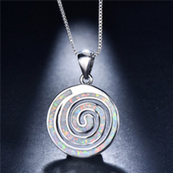 Sterling Silver White Simulated Opal Pendant Necklace