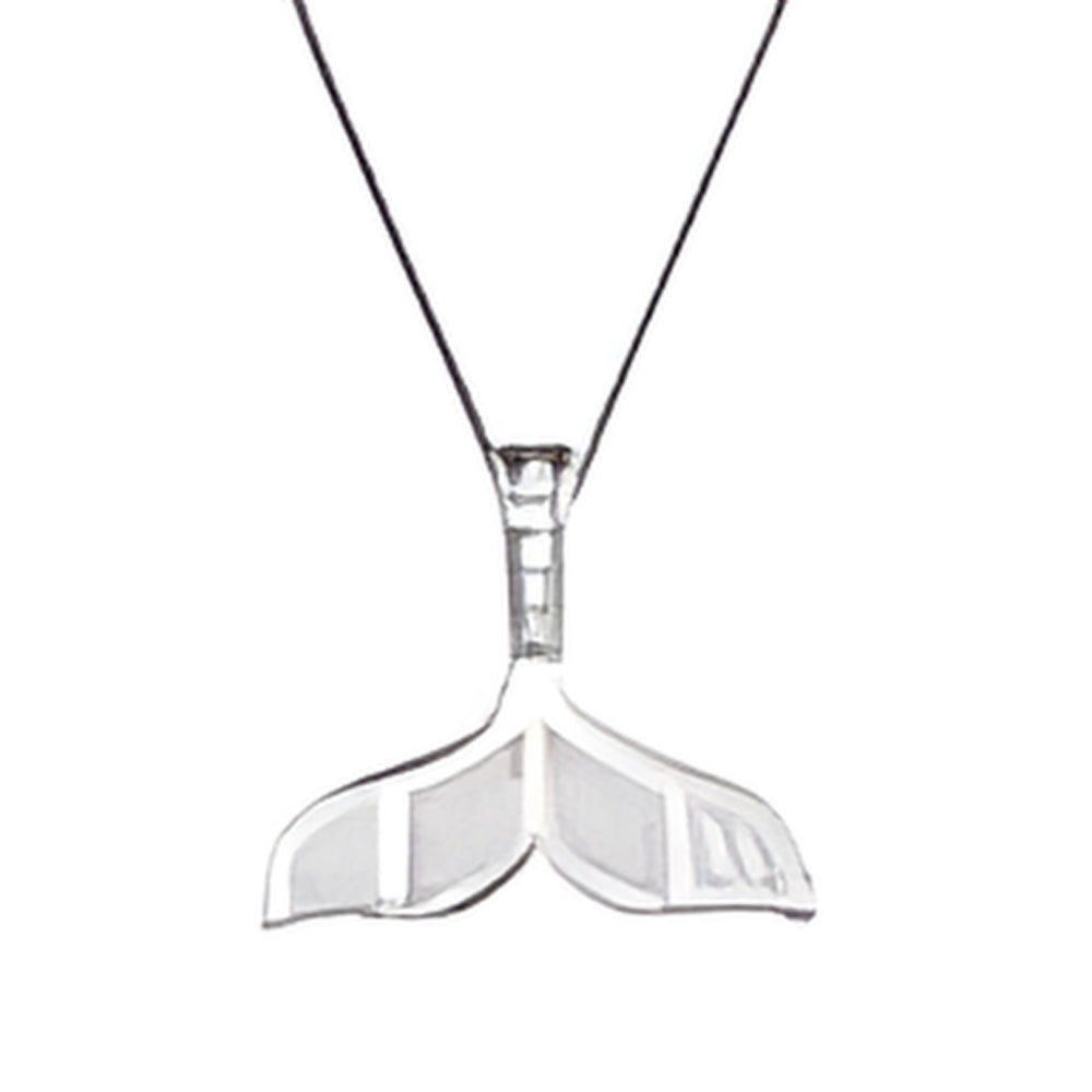 Silver-Tone White Simulated Opal Inlay Whale Tail Pendant Necklace