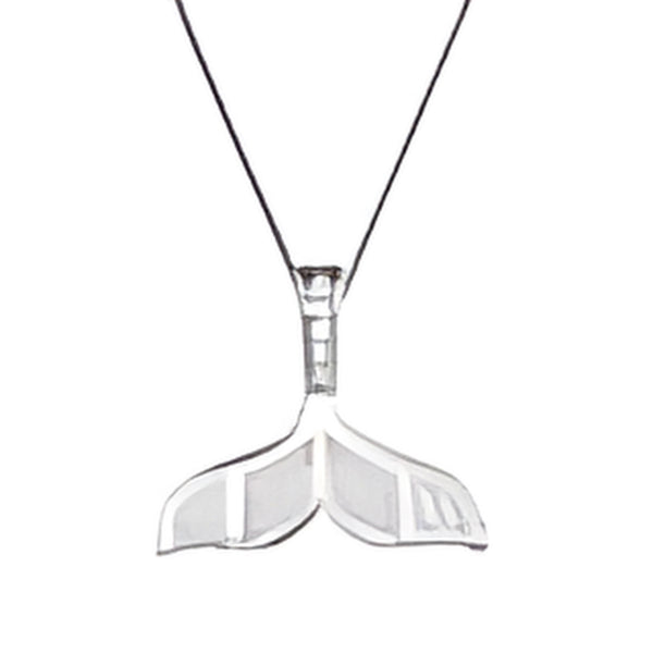 Silver-Tone White Simulated Opal Inlay Whale Tail Pendant Necklace