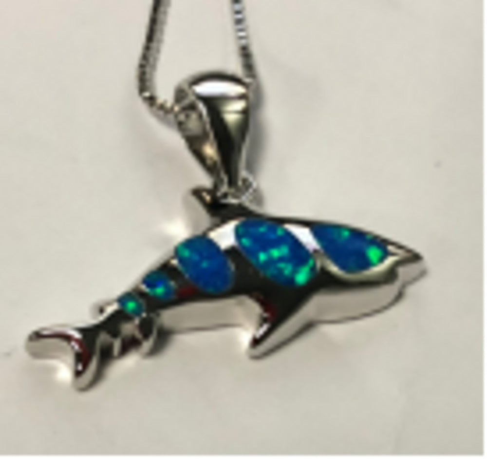 Sterling Silver White Simulated Opal Fish Necklace