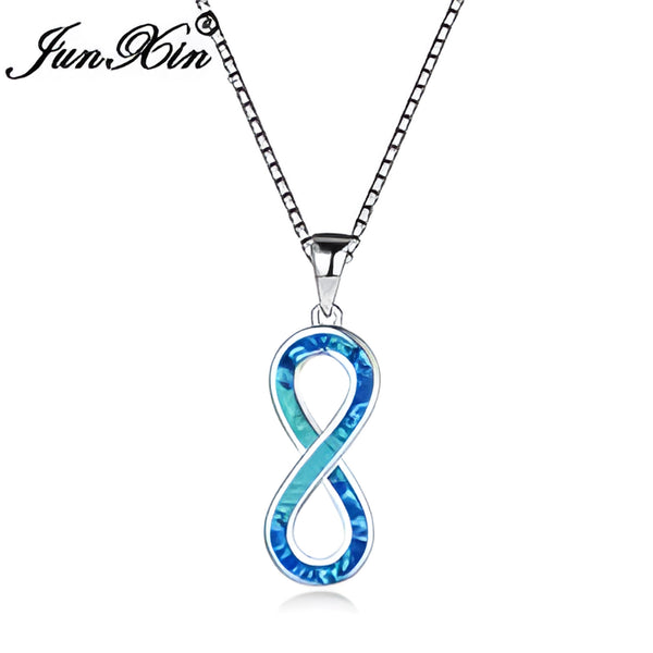 Sterling Silver Blue Simulated Opal Infinity Figure-Eight Pendant Necklace