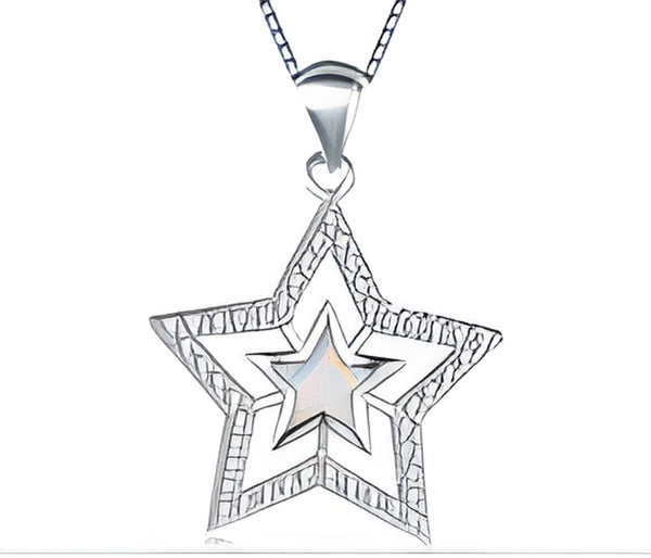 Silver-Tone Crystal Five-Point Star White Simulated Opal Pendant Necklace