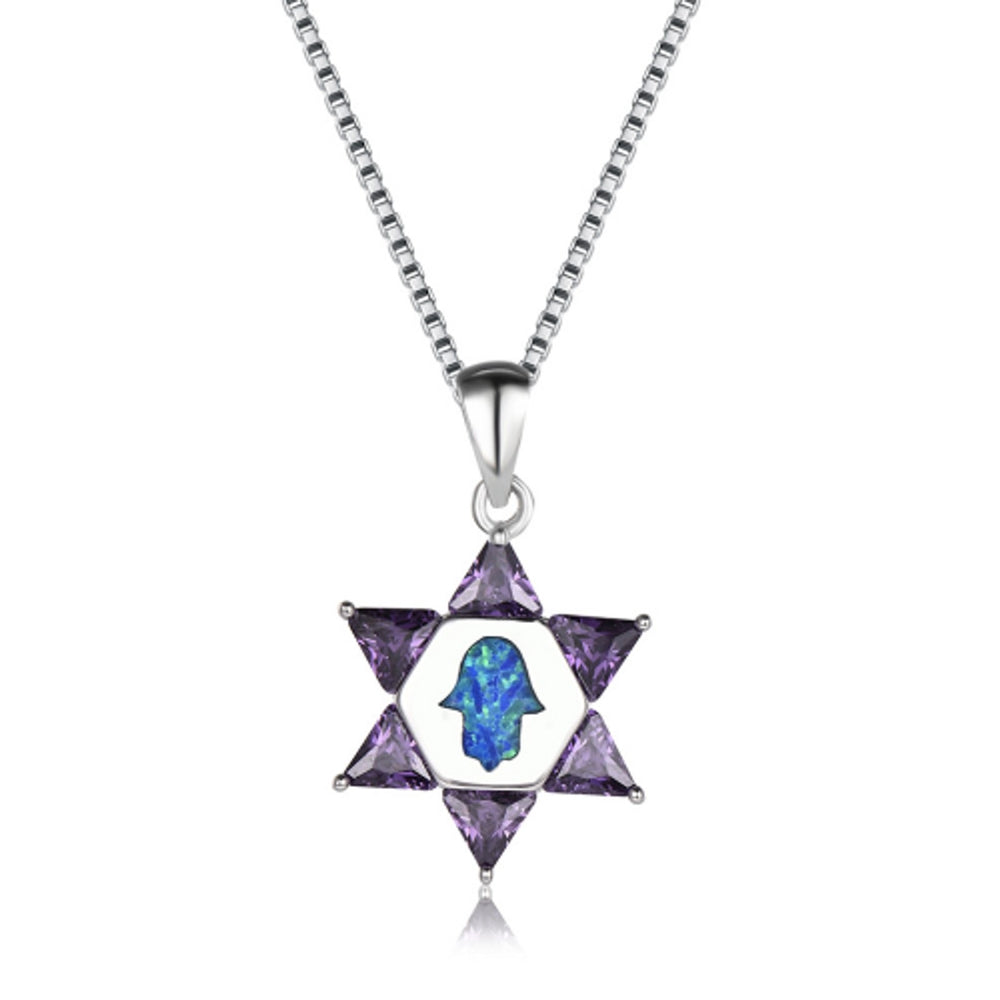 Sterling Silver Blue Polygon Simulated Opal Necklace